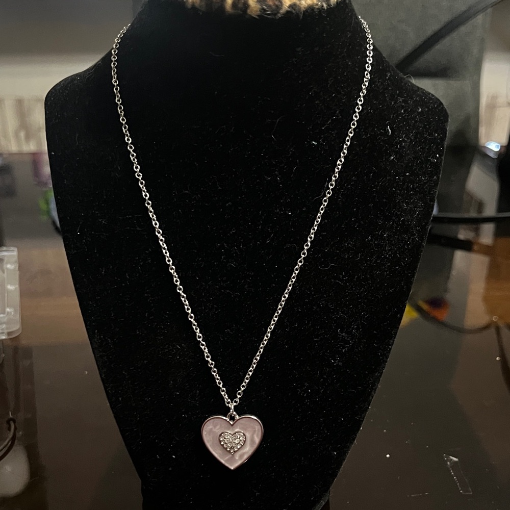 Paparazzi Silver Heart Necklace with Pink Accent